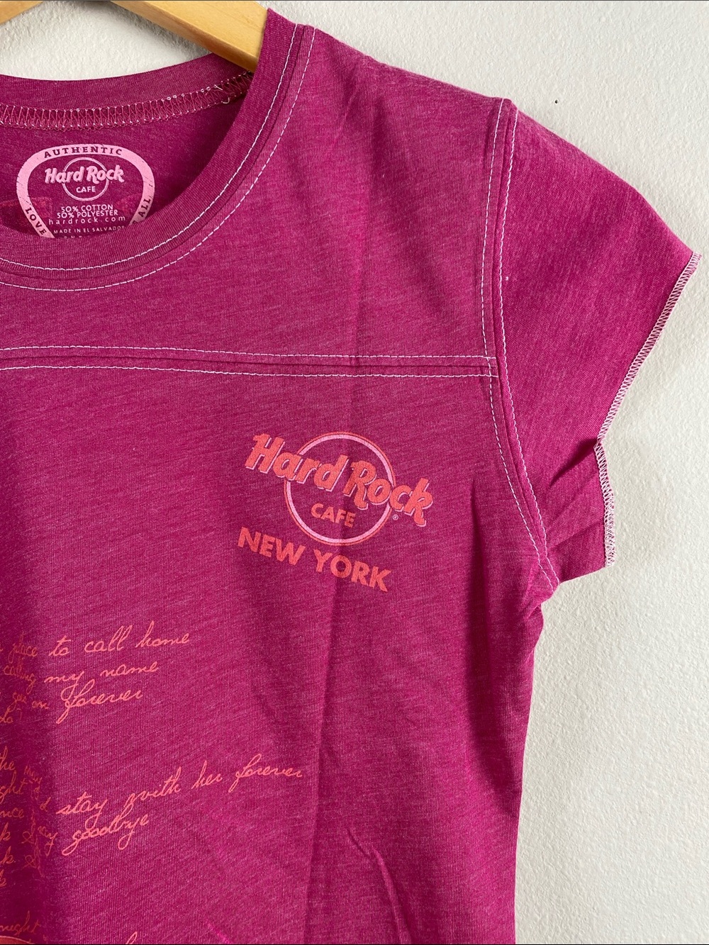 Hard Rock Cafe New York Y2K Let’s Play Short Sleeve Baby Tee | Pink - Picture 10 of 13